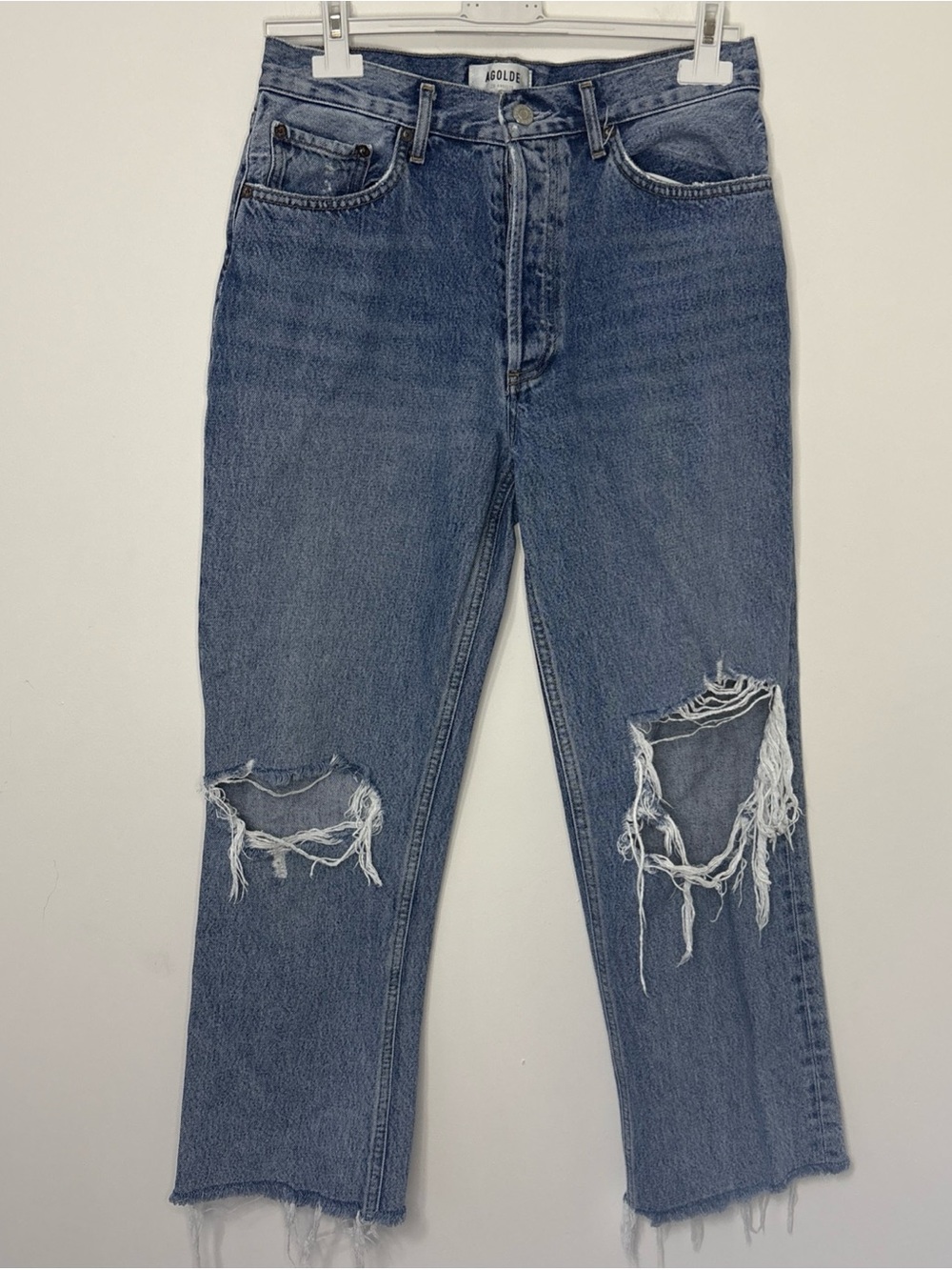 Agolde Denim blue Distressed High-Rise Straight Jeans Size 28